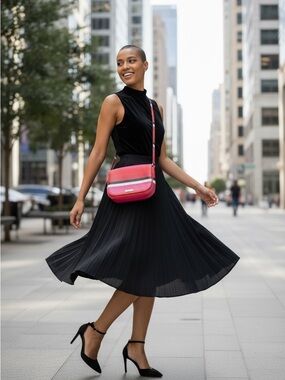kate spade vibrant pink & red striped crossbody bag